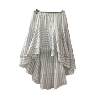 Flying Tomato High Low Stripe Skirt Gray White Large Tiered Flirty Feminine
